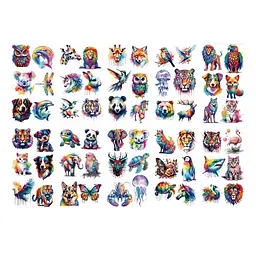 Набір тимчасових тату "Тварини - акварель" Fresh Tattoo animals-watercolor-mini-set-1-10, 10 штук, розмір 12 х 7 см