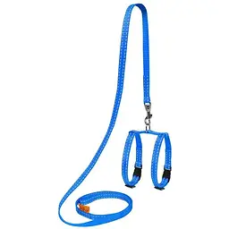Шлея Dog Extreme з нейлону регульована з повідцем для морських свинок, декоративних крис (ширина 10мм, В:12-22см), блакитний