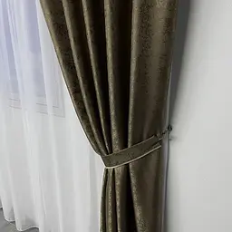 Жакардові штори кавового кольору 2шт. 150х270 з білим шифоновим тюлем 400х270, на тасьмі ALBO pbe0052674 - мініатюра 5