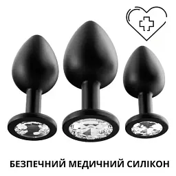 Анальна пробка I’MCUM Crystal Harmony Розмір М 8x3.5 см Силіконова Чорна (IM-KGS201_M_bk) - мініатюра 4