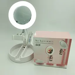 Кільцева LED лампа з тримачем телефону та дзеркалом настільна для блогерів та візажистів 16см RING LIGHT G3 білий - мініатюра 7