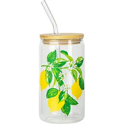 Склянка Galleryglass Lemon з кришкою та скляною трубочкою 400 мл (85006134)