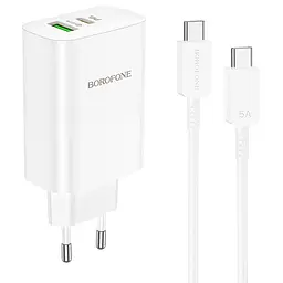 МЗП Borofone BN10 Sunlight PD65W (1USB-A/1C) + кабель Type-C to Type-C White