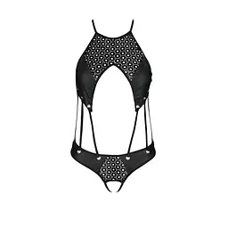 Боді з відкритим доступом Passion TASMINA BODY L/XL black, екошкіра, шнурівки, ажурні мережива - мініатюра 3