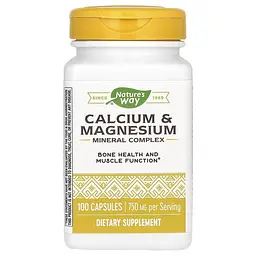 Кальцій та магній Nature's Way Calcium & Magnesium, 100 капсул для підтримки кісток, зубів