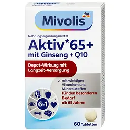 Біологічно активна добавка, комплекс вітамінів Mivolis Aktiv 65+ mit Ginseng(з женьшенем) + Q10, 60 шт