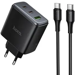 Мережевний зарядний пристрій Hoco C160A Upgrade PD65W+QC3.0 1USB-A/2C + кабель Type-C to Type-C Black