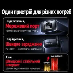 Мережевий адаптер із наскрізним заряджанням UGREEN CM255 з кабелем 1 м мережева карта Ethernet USB-C на RJ45 до 1000 Мбіт/с вхід живлення USB-C PD 3.0 до 100 Вт для заряджання пристроїв із підтримкою PD для 100 Вт потрібен зарядний пристрій 20 В 5 А з підключенням до входу USB-C кутовий штекер USB-C без встановлення драйверів сірий (65729) - мініатюра 4