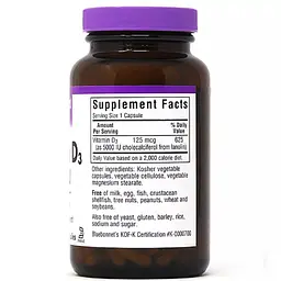 Вітамін D3 Bluebonnet Nutrition 125 мкг 120 вегетаріанських капсул - мініатюра 2