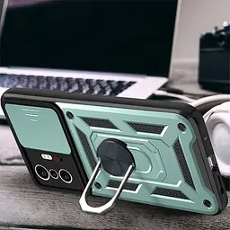 Ударостійкий чохол Camshield Serge Ring Xiaomi 11T / 11T Pro Зелений, TPU+PC, Шторка на камеру - мініатюра 2