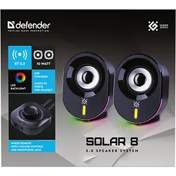 Акустична система 2.0 Defender Solar 8, 10Вт, Bluetooth, RGB підсвітка, USB, чорна - мініатюра 7