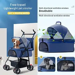 Коляска для котів та собак Bestopet Люпосанчик BS-RL-20 Blue 3in1 зі знімною переноскою - мініатюра 3