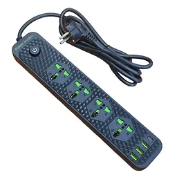 Мережевий фільтр подовжувач 2 метри на 4 розетки, 3 USB 3.4A, Type-C з вимикачем та заземленням 3000Вт 16А Power Socket J02 чорний - мініатюра 1