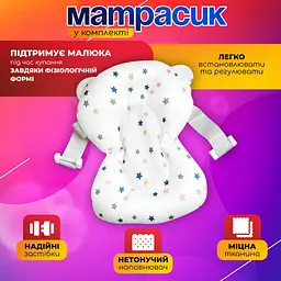 Ванночка дитяча складна з матрациком для для купання, з термометром, та зливом, для новороджених та немовлят від 0 до 2.5р. (біло-рожева сolombokid) - мініатюра 6