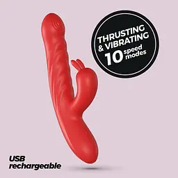 Вібратор-кролик Crushious Lapin Thrusting 21.5 см (червоний) - мініатюра 14
