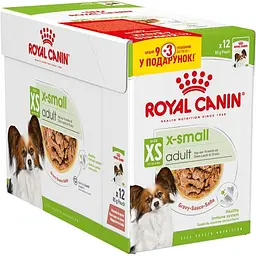 Набір вологий корм для дорослих собак мініатюрних розмірів Royal Canin X-Small Adult шматочки в соусі 1.02 кг (12 шт.  х 85 г)