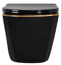 Підвісний унітаз Rea Carlo Mini Tornado Flat безободковий 49x36 см black із краєм gold REA-C4695 - мініатюра 3