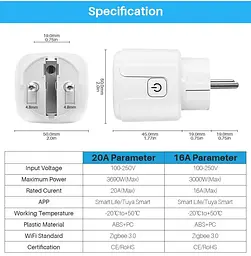 Розумна розетка Zigbee 3.0 з ватметром Tuya/Smart Life 16 А - мініатюра 6