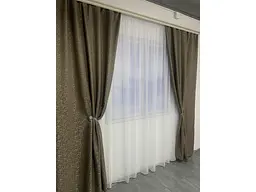 Льняні мармурові блекаут штори темно-сірого кольору 2шт. 150х270 з білим шифоновим тюлем 400х270, на ALBO pbe0052745 - мініатюра 5