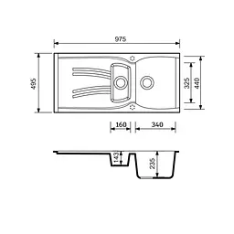 Кухонна мийка Adamant NEW LINE PLUS чорна 975x495x235 мм, з крилом 97,5 см - мініатюра 3