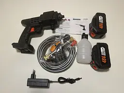 Аккумуляторная мойка высокого давления Cleaning Gun 48V 1000W Черная универсальная портативная беспроводная автомойка ручной пистолет для мойки авто сада окон фасада кондиционеров комплект с кейсом фильтром аккумулятором шлангом насадками распылителями - миниатюра 6