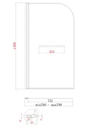 Шторки скляні на ванну Koer SR BS02-80x140-TR-01 прозоре скло 6 мм, хром KR5401, Універсальна, прозорий, хром - мініатюра 2