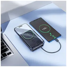Батарея універсальна HOCO 10000 mAh Origen Dual PD/20W Magnetic with cable Type-C Metal Gray (Q44 / 714983) - мініатюра 9