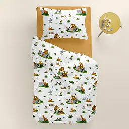 Дитяча постільна білизна в ліжечко ZOO ANIMALS CS8, зелений (AnimalsZooRestLawn_Mustard110x160_140) - мініатюра 2