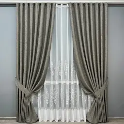 Комплект штор с тюлем VR-Textil Лен ALORA-TON, серый с белым, 2 шторы 100×270 см + тюль 300×270 см, арт. 71-202/1