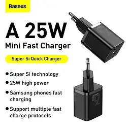 Зарядное устройство Адаптер питания Baseus Super Si Quick Charger 1 USB-C 25 W черный - миниатюра 6
