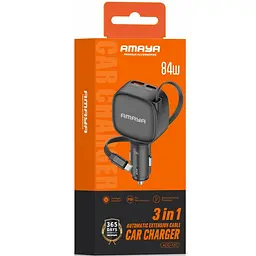 АЗП Amaya ACC-12C PD57.5W+QC3.0 total 84W (1USB-A/1C) with retractable cable Type-C Black - мініатюра 2