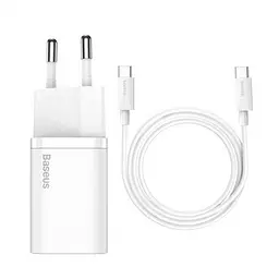 Мережевий зарядний пристрій Baseus Super Si 1Type-C + Cable Type-C to Type-C 1m 25W TZCCSUP-L02 White