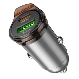Автомобільне зарядне пристрій HOCO NZ16A Rigorous 43W dual port PD25W+QC3.0 car charger металево-сірий - мініатюра 3