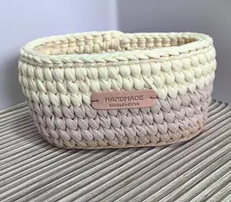 В`язаний кошик ручної роботи "Limited Edition" бежево-рожевий - мініатюра 1