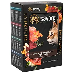 Набір вологих кормів Savory Kitten 3+1 для кошенят, ягня з гарбузом у желе 340 г (4 шт. х 85 г) - мініатюра 3