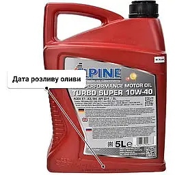 Олива моторна напівсинтетична Alpine Turbo Super 10W-40 API CI-4/SL E7/B4/A3 MB-228.3 5 л (23476) - мініатюра 2