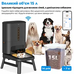 Автоматична годівниця для собак Tikpaws TT02 15 л Wi-Fi, для середніх і великих порід, Чорний - мініатюра 2