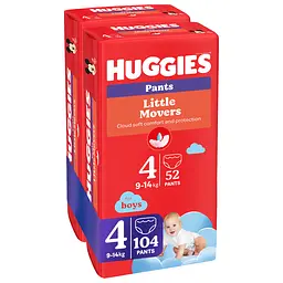 Набір трусиків-підгузків для хлопчиків Huggies Little Movers Pants 4 (9-14 кг), 104 шт. (2 уп. по 52 шт.) - мініатюра 2