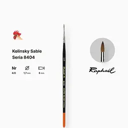 Пензель колонок круглий Raphael Kolinsky Sable, №4/0, професійний, коротка ручка - мініатюра 2