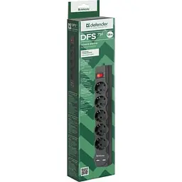 Мережевий фільтр живлення Defender DFS 751, 1.8m, 5роз., 2xUSB (99751) - мініатюра 4