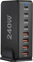 Мережева зарядна станція ILEPO 240W на 4 USB+4 Type-C мультизарядний пристрій потужний блок живлення Black (19338) - мініатюра 2