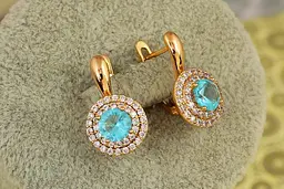 Сережки Xuping Jewelry Мрія із блакитним каменем 1,9 см золотисті - мініатюра 2