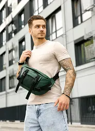 Велика чоловіча сумка бананка Sambag DynamicDart зелена 38 × 21 × 7 см (80411007m)