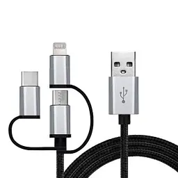 Дата кабель USB 2.0 AM to Lightning + Micro 5P + USB-C 1.0m black REAL-EL (EL123500035) - мініатюра 1