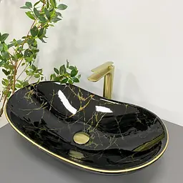 Умивальник VBI Turin marble black glossy накладний VBI-011505, Чорний матовий