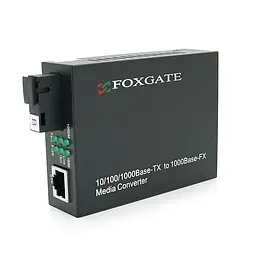 Медіаконвертер FOXGATE EC-Q-1G-1SM-1550nm, 1550 WDM, 1x10/100/1000 Base-Tx, одноволоконний Full/Half duplex, SC 20km (0+70°C), + блок живлення 5V 1A - мініатюра 2