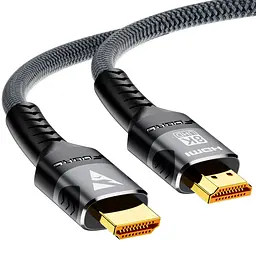 Кабель 8K HDMI 2.1, 1 метр, Ultra High Speed 8K (48 Гбіт/с), в нейлоновому обплетенні, сірий - мініатюра 3