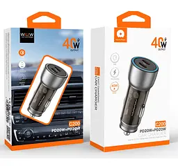 Автомобільний зарядний пристрій WUW-C200 PD 20W +PD 20W чорний - мініатюра 2