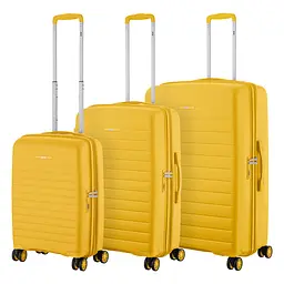 2E Набір валіз 2E, Aero, поліпропілен, (L+M+S),TSA, 4 колеса, EXP, бурштиново-жовтий - мініатюра 2