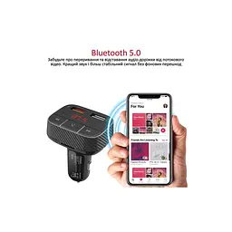 FM модулятор Promate SmarTune 2+ BLUETOOTH 5.0 USB QC 3.0 AUX/SD/USB BLACK (smartune-2+.black) - мініатюра 2